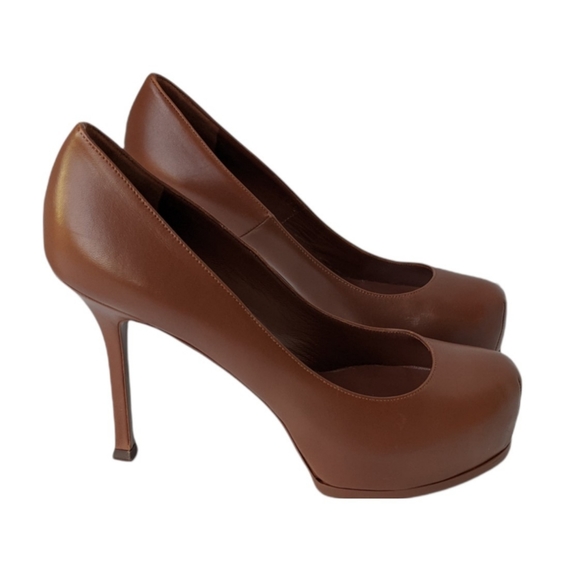SAINT LAURENT Brown Leather Tribtoo Platform Heel Pump-37.5 - Picture 2 of 16